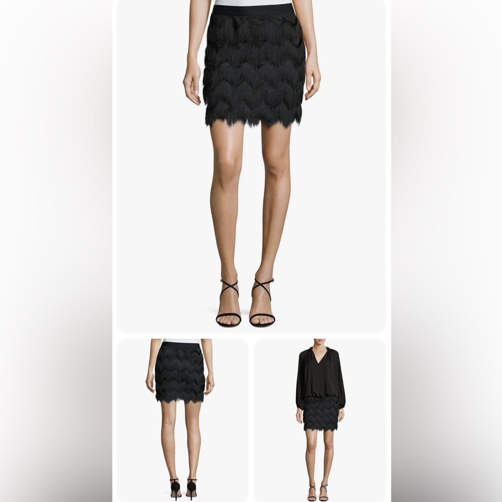 MAX STUDIO ZIG ZAG CASCADING FRINGE SKIRT BLACK US SIZE S